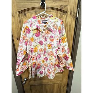 Westbound Women's Wrinkle Free Button Up Blouse Floral 3/4 Sleeve Cotton Size 3x